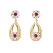 ( red)silver medium gold diamond Pearl flowers earrings woman retro fashion temperament ear stud palace wind high Earrin