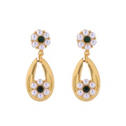 ( green)silver medium gold diamond Pearl flowers earrings woman retro fashion temperament ear stud palace wind high Ear