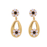 ( black)silver medium gold diamond Pearl flowers earrings woman retro fashion temperament ear stud palace wind high Ear