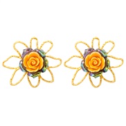 (57312 YE)occidental style exaggerating big earrings flowers ear stud samll flowers temperament