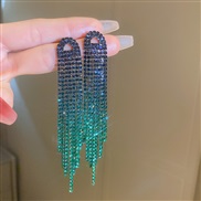 ( Silver needle  green Ellipse)silver diamond color triangle drop tassel earrings occidental style exaggerating earring