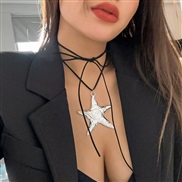 ( 1 black+ White k 5596)occidental style  exaggerating Five-pointed star pendant necklace  brief velvet tassel