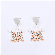 (Broken flowers  white) ear stud earring fashion personality Acrylic skull flowers earrings woman