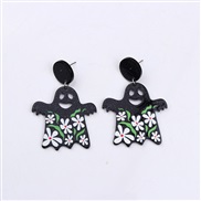 (Broken flowers  black) ear stud earring fashion personality Acrylic skull flowers earrings woman