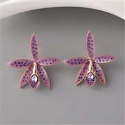 (purple)occidental style brief flowers ear stud Alloy diamond earrings fashion all-Purpose Earring