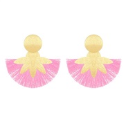 ( 1 KC Gold powder K 14 )occidental style geometry flowers tassel earrings woman exaggerating personality autumn Earrin