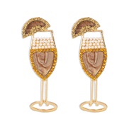 ( champagne)E occidental style fashion geometry high foot earrings  creative lovely Alloy enamel diamond ear stud