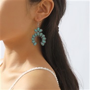 ( anti silver+blue )E Bohemia ethnic style geometry sector earrings  retro temperament drop turquoise pendant Earring