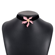 ( Pink) elegant multicolor flowers necklace  retro wind velvet enamel temperament chain