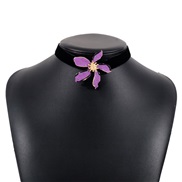 (purple) elegant multicolor flowers necklace  retro wind velvet enamel temperament chain