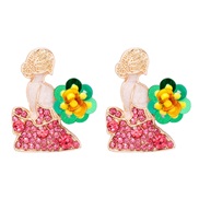 (573 5 PK)cartoon flower girl lovely woman fashion Street Snap earrings diamond ear stud Earring high