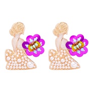 (573 5 WH)cartoon flower girl lovely woman fashion Street Snap earrings diamond ear stud Earring high