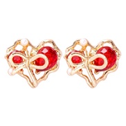 (573 4 RD)fashion personality heart-shaped Alloy diamond Pearl earring love earrings woman occidental style Earring bow