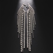 ( Silver)black ear stud high fully-jewelled tassel Ear clip exaggerating Earring woman Earrings