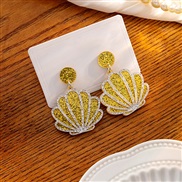 (E2576/ yellow)silver brief Shells resin earrings  Japan and Korea personality trend sequin Earring sweet pattern earri