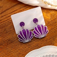 (E2827 1/purple)silver brief Shells resin earrings  Japan and Korea personality trend sequin Earring sweet pattern earr