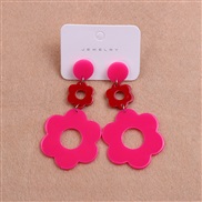 ( rose Red ) color splice flowers earrings ear stud hollow sweet wind Acrylic earring personality woman