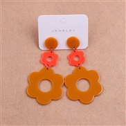 (yellow  ) color splice flowers earrings ear stud hollow sweet wind Acrylic earring personality woman