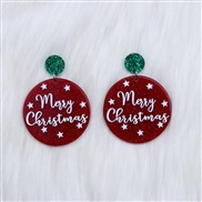 ( red)new christmas earrings ear stud Round samll star christmas tree Acrylic occidental style Earring earring woman