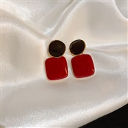 ( Silver needle  Oxblood red)silver square enamel earrings Koreains samll ear stud temperament Earring woman