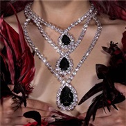 ( black) lady multilayer Rhinestone necklace  occidental style personality trend Rhinestone necklace  woman