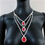 ( red) lady multilayer Rhinestone necklace  occidental style personality trend Rhinestone necklace  woman