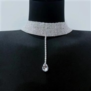 ( Silver)occidental style brilliant Rhinestone necklace woman  fully-jewelled zircon drop pendant chain