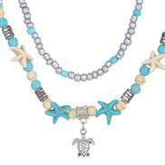 (   H 9 )Bohemia pendant starfish turquoise necklaceins wind retro multilayer beads clavicle chain