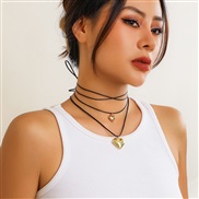 ( 1  Gold 4323)occidental style black rope samll love punk personality retro Collar velvet necklace