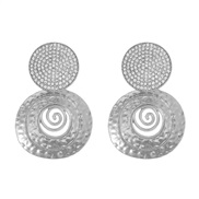 ( Silver)summer Alloy earrings occidental style exaggerating Earring woman multilayer Round Metal ear studearr