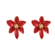 ( red) enamel earrings flowers ear stud woman fashion occidental style wind Alloy flowers Earringearrings