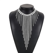 ( White K) occidental style long style tassel necklace  flash diamond Ladies wind wind exaggerating chain