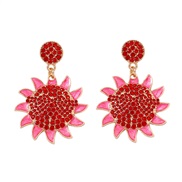 ( red) sun flower diamond Pearl all-Purpose trend fashion earrings Earring woman