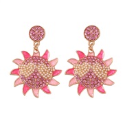 ( Pink) sun flower diamond Pearl all-Purpose trend fashion earrings Earring woman