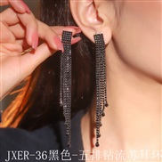 (JXER 36 black  Tassels  black)  fully-jewelled black long tassel earrings  Rhinestone earrings fashion diamond Earring