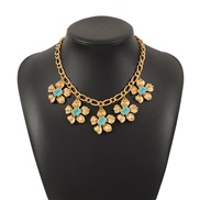 ( alluvial gold+ blue)occidental style palace wind creative three-dimensional flowers necklace  retro temperament brief