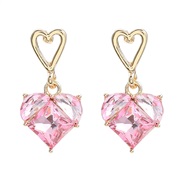 ( Pink)fashion colorful diamond earrings heart-shaped earring woman occidental style wind exaggerating