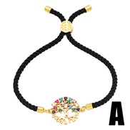 (A)occidental style fashion black rope bracelet man woman samll high Life tree mosaic zirconbrm