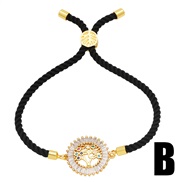 (B)occidental style fashion black rope bracelet man woman samll high Life tree mosaic zirconbrm