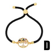 (D)occidental style fashion black rope bracelet man woman samll high Life tree mosaic zirconbrm