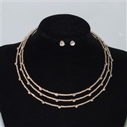 (XL 2144 Suit   Gold) multilayer Rhinestone Collar zircon ear stud two set bride clavicle chain necklace