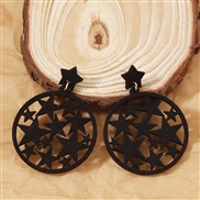 ( black) Earring samll Korean style hollow retro star earring