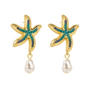 ( blue)E occidental style summer Alloy diamond starfish earrings fashion wind Pearl Earring