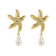 (AB)E occidental style summer Alloy diamond starfish earrings fashion wind Pearl Earring