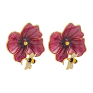 ( rose Red)retro silver Alloy enamel flowers earrings woman temperament elegant Street Snap