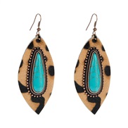 ( Brown)exaggerating Earring turquoise pendant retro ethnic style leather earring Bohemia earrings