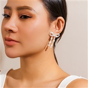 ( 1  White K+ white 3118)occidental style  bow tassel ear stud  brief imitate PearlowEarring Earring