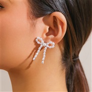 ( 2  White K+ white 3119)occidental style  bow tassel ear stud  brief imitate PearlowEarring Earring