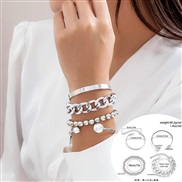 ( 1  White K 4755)occidental style punk wind imitate Pearl beads bracelet set exaggerating personality Metal tube bangle