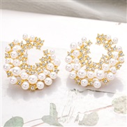 ( GoldH3 81)Korean style star same style Pearl earring fully-jewelled fashion high atmospheric earrings woman super Ear